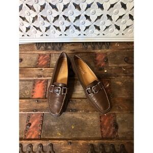 Geox Respira Womens Brown Leather Buckle Loafers Square Toe Shoes Size 6.5